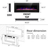 R.W.FLAME Electric Fireplace 50 inch Recessed and Wall Mounted,The Thinnest FireplaceLow Noise, Fit for 2 x 6 Stud, Remote Control with Timer,Touch Screen,Adjustable Flame Colors and Speed