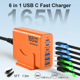 Newdarren 165W Charging Station, 6 Port Desktop Charger, 3 Ports 40W Orange