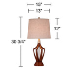 360 Lighting St. Claire 30 3/4" Tall Open Base Large Mid Century Modern End Table Lamps Set of 2 Wood Finish Fabric Shade Living Room Bedroom Bedside Nightstand House Office Home Reading Kitchen