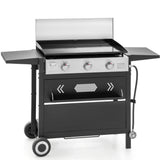 MFSTUDIO Flat Top Grill with Ceramic Coated Cast Iron Griddle, 3-Burner Propane Gas BBQ Griddle Grill, Outdoor Barbecue Grill,33,000 BTU,Black