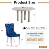 SSLine Faux Stone Round Dining Table Set for 4 w/Velvet Chair,Mars Pattern