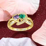 Oseew Gold family rings for women yellow gold 14k gold mom ring mothers day rings 2 birthstones yellow gold gold 2 stone mothers ring 10k gold Ring for mother Engraving 2 names