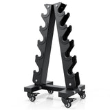 YOLEO Heavy-Duty A-Frame Dumbbell Rack with Wheels, 5-Tier Weight Rack, 440LBS Capacity, Space-Saving Home Gym Storage Organizer, Anti-Slip (Rack Only)