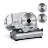 Meat Slicer, Techwood 200W Electric Food Slicer with Removable 9” Stainless Steel Blade, Deli Fruit Vegetable Cutter with Adjustable Knob for Thickness, Food Carriage & Non-Slip Feet, Double Blade