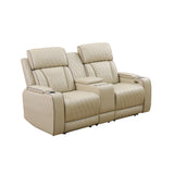 MOOLSUN Living Room Furniture Set Faux Leather Recliner Sofa Set Furniture with Charging/Storage/LED Reclining for Home Theater/Office（C-Beige Leather,Loveseat）