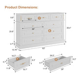 Mekminop Extra Large 9 Drawers Dresser for Bedroom, Wood Chest of Drawers with Gold Knobs, Tall Storage Dressers Organizer for Living Room, Hallway (63" W x 15.75" D x 39.4" H) (White)