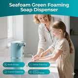 Wisekoti P11 Seafoam Automatic Foaming Soap Dispenser – Unique Coastal Tone, Touchless Sensor, 4-Level Foam Control, USB-C Rechargeable, 380ml, Wall Mounted or Countertop for Kitchen & Bathroom