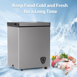 3.5 Cu.Ft Small Chest Freezer, Mini Deep Freezer with Removable Basket, Adjustable Temperature, Free Standing Top Open Door Energy Efficient Compact Freezer for Apartment, Home, Office, Garager，Gray