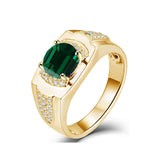 Oseew Created Emerald Ring for Men Round Emerald Gemstone Engagement Ring Promise Ring for Him Men’s Fine jewel for Him Husband Anniversary