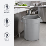 Getzi 6 Pack 20 Gallon Gray Round Commercial Trash Can, Heavy-Duty Plastic Waste Bin