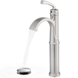 HEYMYTAP Bathroom Vessel Sink Faucet Brushed Nickel, Brass Tall Waterfall Bathroom Faucet 1 Hole Bathroom Sink Faucet Single Handle Bathroom Faucets with Water Lines Pop-Up Drain