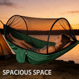 Camping Hammock with Mosquito Net - Double & Single Portable Hammocks with 2 Tree Straps, Lightweight Hammock Tent for Outdoor Camping, Hiking, Backpacking, Beach & Backyard (Dark Green)