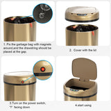 Smart Sensor Trash Can with Automatic Packaging Function 3.5 Gallon Stainless Steel Garbage Bin for Kitchen Bathroom Office Champagne Gold (