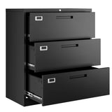 Letaya Lateral 3 Drawer File Cabinets with Lock, Metal Filing Storage Vertical Cabinets,Home Office Furniture for Organization Hanging Letter/Legal/F4/A4(Black)