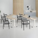 CLATINA Guest Reception Chair, Leather Office Waiting Room Chair with Arms and Padded Seat, Stationary Desk Chair No Wheels for Lobby Conference Room Home Study Medical Clinic, Grey, 4pk