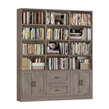 HOSTACK 71" Tall Triple Wide Bookshelf with Storage Drawers & Doors, Grey