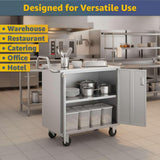 18" x 30" Stainless Steel Utility Cart with Enclosed Base and Locking Doors - Commercial NSF 3 Shelf Service Cart, Heavy-Duty Mobile Storage Cabinet for Kitchen, Catering, Restaurant Storage