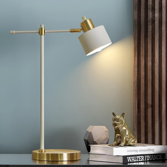 Modern Industrial Desk Lamp for Reading LED 22.2“ Metal Table Lamp Light for Office Bedroom Study Room Living Room (White, Bulb Included) OYEARS