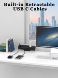 Desk Clamp Power Strip Built-In1 Retractable USB C Cables, USB Ports Black