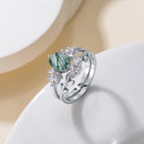 1.5 ct Moss Agate Engagement Ring Set Ovel shape Moss Agate Wedding Ring Set Gold For Valentines day Chirstomas (white gold)