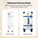 universal trotter Vintage PU Leather Luggage Set, Retro Trunk Suitcase with Wide Aluminum Frame, TSA Key Locks and Smooth 360° Spinner Wheels (Coastal Blue Trim,26"+12")
