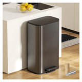Trash Can - Stainless Steel Garbage Cans with Step-On Pedal, Removable Inner Bucket