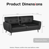VAMEPOLE 60" Loveseat Sofa for Living Room, Mid Century Mini Black Couch, Tufted Leather Love Seat Furniture, Comfy Office 2 Seat, Small Couches for Small Spaces, Bedroom, Apartment
