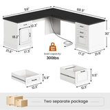 Farmhouse 69" Executive L Shaped Desk, Home Office Desk with Drawers and Storage Cabinet & Power Outlet