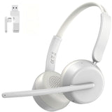 Wireless Headset with Mic for Work, Bluetooth 5.4 Headphones, Ivory White