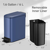 Slim Bathroom Trash Can with Lid Soft Close, Step Pedal, 6 Liter / 1.6 Gallon Stainless Steel Trash Bin