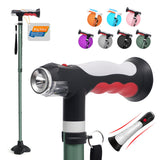 BigAlex Folding Walking Cane with Two Led Lights for Elderly Solid Base Adjustable Walking Stick with Carrying Bag for Men Women