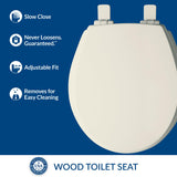 Mayfair Cassel Slow Close Toilet Seat, Easy Clean, Non Slip Premium Wood Seat, Easy Install, Made in USA, Round, Biscuit