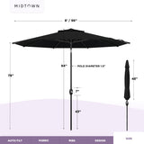 Midtown Umbrellas - The Lean 8 Ft Patio Umbrella with Fade-Resistant Sunbrella Fabric, Auto-Tilt Aluminum Frame and 8 Reinforced Ribs for Deck, Pool & Garden - Spectrum Carbon Canopy, Black Pole