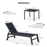 PURPLE LEAF Patio Lounge Chairs Set of 2 with Wheels, Adjustable, Navy Blue