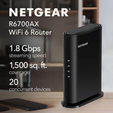 NETGEAR WiFi 6 Router 4-Stream (R6700AX) – Router Only, AX1800 Wireless Speed (Up to 1.8 Gbps), Covers up to 1,500 sq. ft., 20 Devices – Free Expert Help, Dual-Band