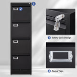 Anxxsu 4 Drawer File Cabinet, Filing Cabinets for Home Office, Metal Vertical File Storage Cabinet with Lock, Locking File Cabinet for A4 Legal/Letter, 15" W x 17.7" D x 50.1" H, Assembly Required