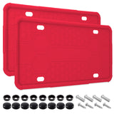 2 Pack Silicone License Plate Frames Black, Car Plate Frame Holder, Universal US Front & Rear Truck Frame Protector Mounting Kit Accessories, Rust Proof, Rattle Proof, Weather Proof (Red)