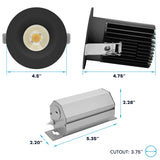 LUXRITE 4 Inch Recessed Light, Regressed Canless LED Spotlight, 5CCT 2700K-5000K, CRI90, 22W, 1700 Lumens High Output, 60º Wide Flood, Round Black Trim, Dual Dimmable, IC & Wet Rated (4 Pack)