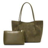 Suede Tote Bag for Women with Leather Purse Large Capacity Work Travel Handbags Ladies Shoulder Bags (olive green)