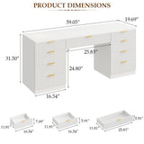 Vabches 59 Inch Fluted Computer Desk with 9 Drawers, White