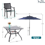 PHI VILLA Outdoor Table Chairs Set w/Umbrella, 5pc Patio Metal Furniture