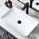 NOHALIPY 24*15 Inch Glossy White Modern Art Countertop Bathroom Vessel Sink, Decorative-Functional Ceramics Rectangle Vessel Sinks, Elegant Above Counter Large Washbasin Bowl for Bathroom Vanity, RVs