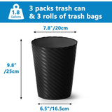 Lysam Bathroom Trash Can 3 Pack, 1.8 Gallon Small Trash Can with Trash Bags