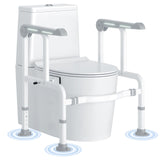 Toilet Safety Rails for Elderly & Disabled with Glow-in-the-Dark Handles, 450 lbs Heavy-Duty Frame, Flip-Up Arms, Dual Lock (Suction & Clamp), Adjustable No-Wobble Support, Grey