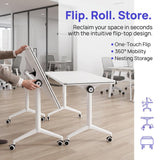WXHYMXFDC Folding Conference Table with Wheels Modular Foldable Training Tables with Flip Top Business Style Wooden Training Table with Strong Metal Frame for Office Schools Libraries,White,55in,12
