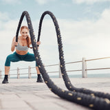 MECCANIXITY Battle Rope 50ft x 1 Inch Polyester Workout Rope Heavy Fitness Exercise Rope for Strength Training Home Gym Muscle Building, Black