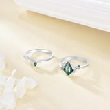 Oseew Natural Moss Agate Ring for Women 2CT Kite Cut 2 Pieces Engagement Ring Set 10K/14K/18K Solid Gold/Sterling Silve Personalized Wedding Leaf Vintage Bridal Promise Ring for Women (Style 3