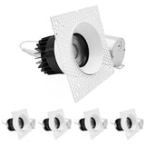 LUXRITE 4-Inch Trimless Recessed LED Spotlight, Regressed Zoomable Push-N-Lock, 5CCT 2700K-5000K, 2100 Lumens, 25W, Dual Dimmable, Adjustable 24°–50° Beam Angle, IC & Damp Rated, ETL Listed (4-Pack)
