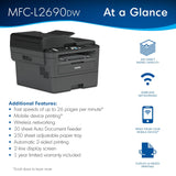 Brother MFC-L2690DW Monochrome Laser All-in-One Printer, Print Scan Copy Fax, Auto 2-Sided Printing, Wireless Connectivity