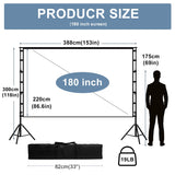 lejiada Giant 180 inch Projector Screen with Stand (Requires 14FT Space), 15FT Massive Outdoor Movie Screen 4K HD Front/Rear Projection, Foldable Anti-Crease Theater Screen with 2 Sandbags & Bag
